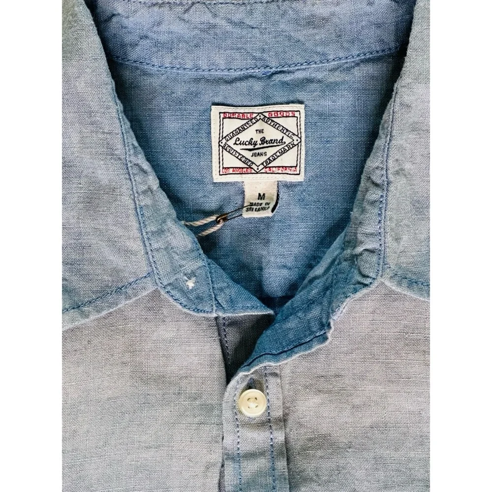Lucky Brand Men’s Casual Linen Denim Short Sleeve Button Down Shirt Medium NEW - Picture 4 of 5